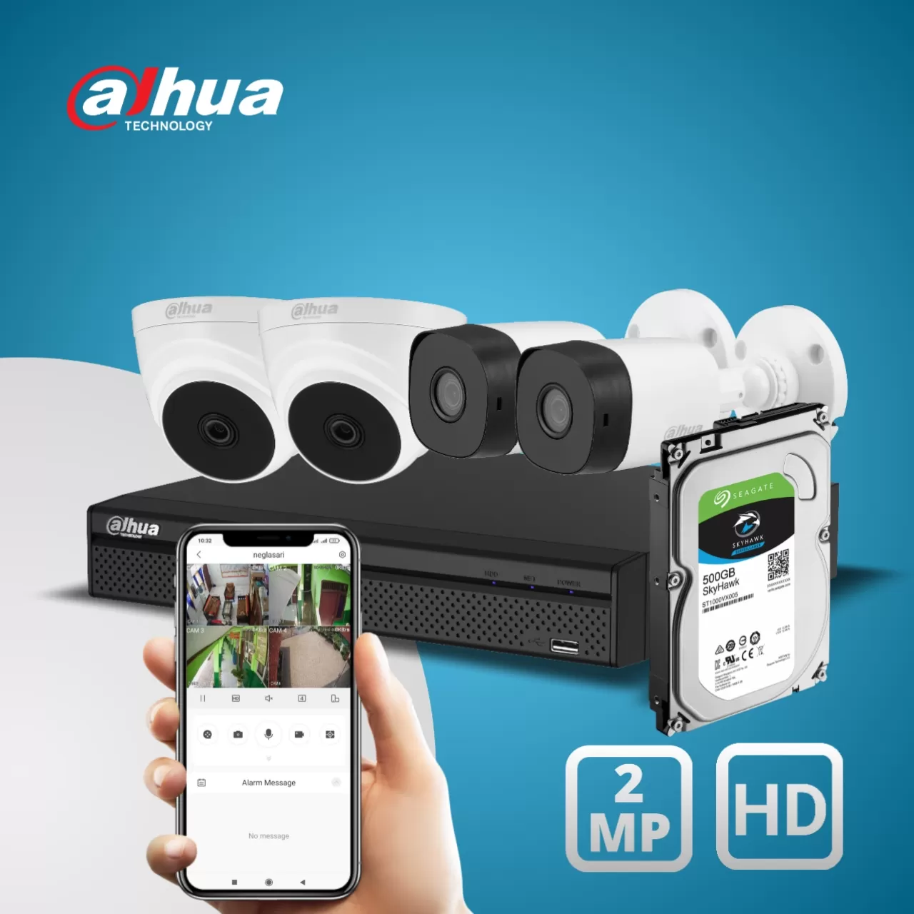 Jual Paket CCTV dahua 4 kamera 2mp Harga Murah